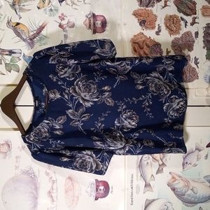 Premise Studio Women's Flowy Blouse Split Back Semi Sheer Blue Floral Sz M